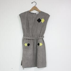 Tambere Dress Girls Size 8 Gray Linen Applique
